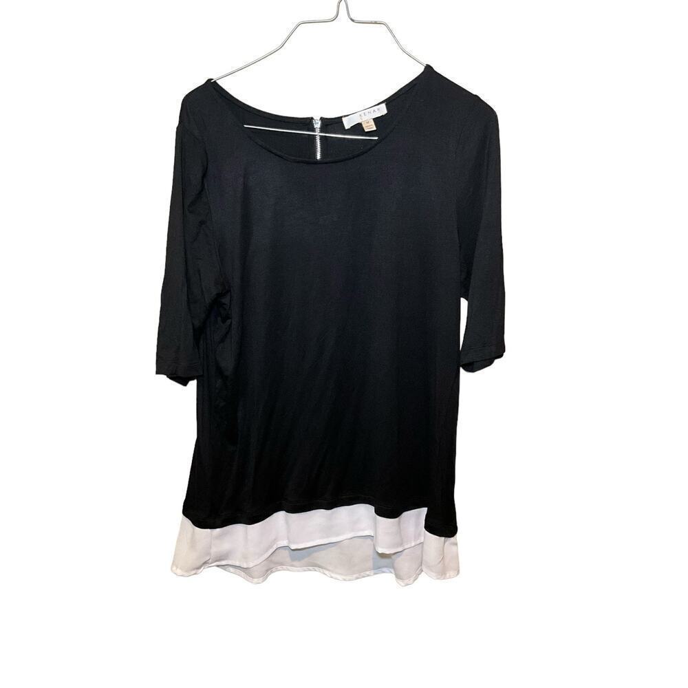 Kenar Top Women's Medium Black‎ Rayon Stretch Round Neck Long Sleeve Back Zip